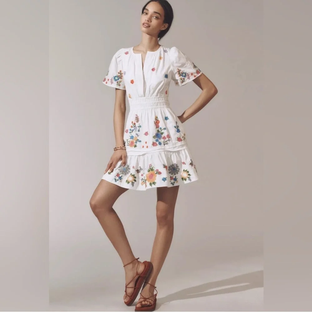 Anthropologie The Somerset Embroidered Mini Dress Size XS (worn once) - Picture 3 of 4